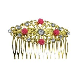 Chic Gold Hair Comb with Pink Floral Accents